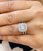Load image into Gallery viewer, IGI Certified 14K White Gold Cushion Cut And Round Cut Diamond Engagement Ring And Band Bridal Double Halo 1.85ctw F-VS2
