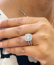 Load image into Gallery viewer, 14K Solid White Gold Cushion Cut Simulated Diamond Engagement Ring And Band Bridal Set Wedding Set Double Halo Propose 2.00

