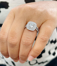 Load image into Gallery viewer, 14K Solid White Gold Cushion Cut Simulated Diamond Engagement Ring And Band Bridal Set Wedding Set Double Halo Propose 2.00
