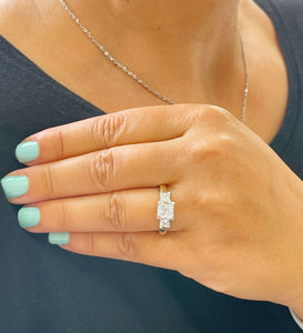 14k Solid Yellow Gold Princess Cut Natural Diamond Engagement Ring Bridal Wedding Three stone style 2.20ct