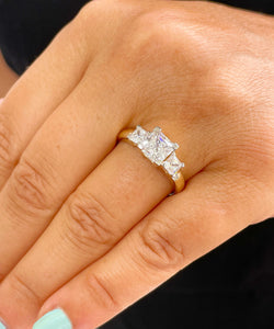 14k Solid Yellow Gold Princess Cut Natural Diamond Engagement Ring Bridal Wedding Three stone style 2.20ct