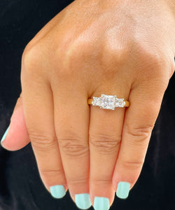 14k Solid Yellow Gold Princess Cut Natural Diamond Engagement Ring Bridal Wedding Three stone style 2.20ct