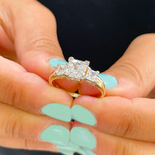 Load image into Gallery viewer, 14k Solid Yellow Gold Princess Cut Forever One Moissanite Engagement Ring Three Stones Style 2.50ctw
