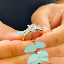 Load image into Gallery viewer, 14k Solid Yellow Gold Princess Cut Moissanite Engagement Ring Three Stones Style 2.50ctw
