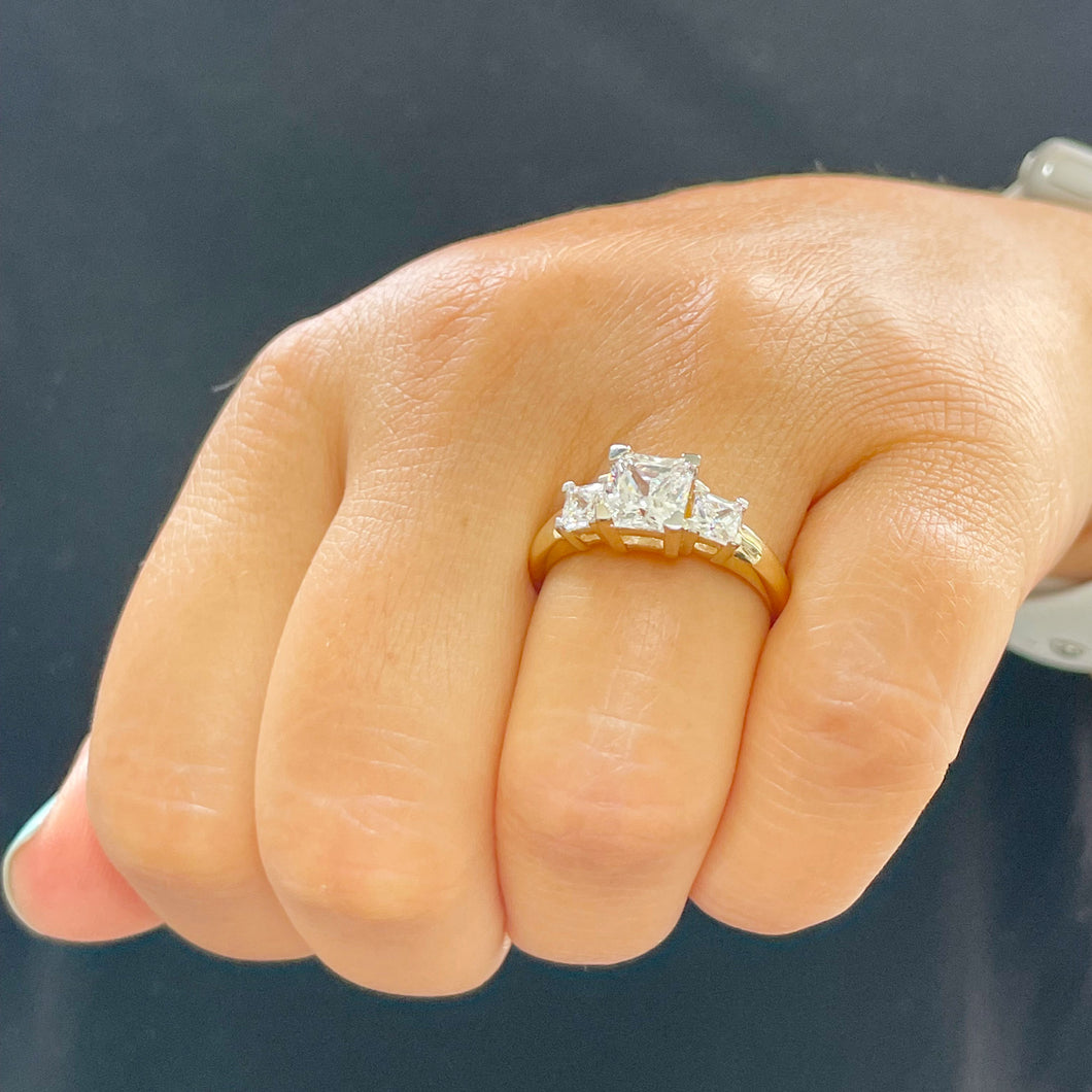 14k Solid Yellow Gold Princess Cut Natural Diamond Engagement Ring Bridal Wedding Three stone style 2.20ct