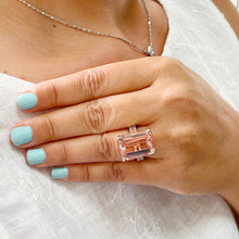 Load image into Gallery viewer, Huge 14K Solid Rose Gold Emerald Cut Natural Peach Morganite and Emerald cut Natural Diamonds Engagement Ring Bridal Wedding 13.50ctw

