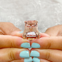 Load image into Gallery viewer, Huge 14K Solid Rose Gold Emerald Cut Natural Peach Morganite and Emerald cut Natural Diamonds Engagement Ring Bridal Wedding 13.50ctw
