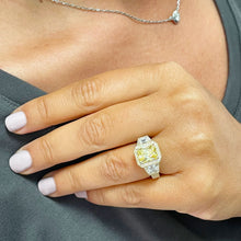 Load image into Gallery viewer, Large 3.50 Carats 14k Solid Yellow Gold Radiant Cut Simulated Diamond and Fancy Yellow Diamonds Engagement Ring Halo
