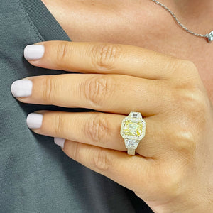 Large 3.50 Carats 14k Solid Yellow Gold Radiant Cut Simulated Diamond and Fancy Yellow Diamonds Engagement Ring Halo