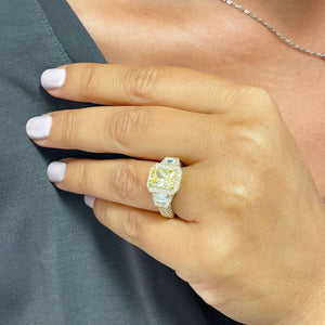 Large 3.50 Carats 14k Solid Yellow Gold Radiant Cut Simulated Diamond and Fancy Yellow Diamonds Engagement Ring Halo