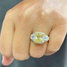Load image into Gallery viewer, Large 3.50 Carats 14k Solid Yellow Gold Radiant Cut Simulated Diamond and Fancy Yellow Diamonds Engagement Ring Halo
