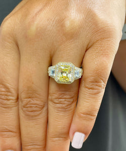 Large 3.50 Carats 14k Solid Yellow Gold Radiant Cut Simulated Diamond and Fancy Yellow Diamonds Engagement Ring Halo