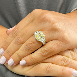 Large 3.50 Carats 14k Solid Yellow Gold Radiant Cut Simulated Diamond and Fancy Yellow Diamonds Engagement Ring Halo