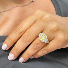 Load image into Gallery viewer, Large 3.50 Carats 14k Solid Yellow Gold Radiant Cut Simulated Diamond and Fancy Yellow Diamonds Engagement Ring Halo

