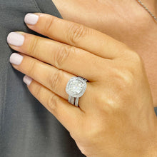 Load image into Gallery viewer, Stunning 14k Solid White Gold Cushion Cut Forever One Moissanite and Natural Diamond Engagement Ring And Two Bands Bezel Set Halo 4.00ctw
