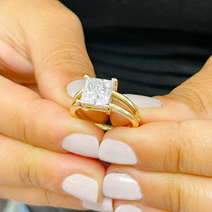 14K Solid Yellow Gold Princess Cut Forever One Moissanite Engagement Ring Deco, Bridal, Wedding, Anniversary, Prong Set Solitaire 3.00ctw