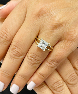 14K Solid Yellow Gold Princess Cut Forever One Moissanite Engagement Ring Deco, Bridal, Wedding, Anniversary, Prong Set Solitaire 3.00ctw