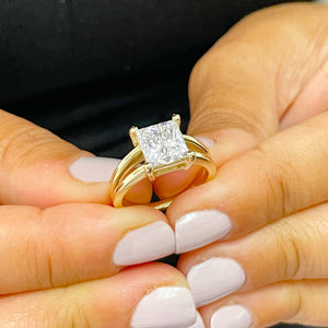 14K Solid Yellow Gold Princess Cut Forever One Moissanite Engagement Ring Deco, Bridal, Wedding, Anniversary, Prong Set Solitaire 3.00ctw