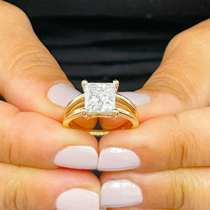 14K Solid Yellow Gold Princess Cut Forever One Moissanite Engagement Ring Deco, Bridal, Wedding, Anniversary, Prong Set Solitaire 3.00ctw
