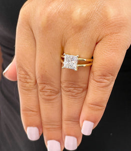 14K Solid Yellow Gold Princess Cut Forever One Moissanite Engagement Ring Deco, Bridal, Wedding, Anniversary, Prong Set Solitaire 3.00ctw