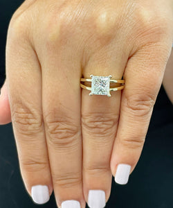 14K Solid Yellow Gold Princess Cut Forever One Moissanite Engagement Ring Deco, Bridal, Wedding, Anniversary, Prong Set Solitaire 3.00ctw
