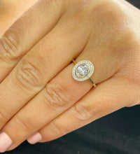 Load image into Gallery viewer, 14K Yellow Gold Oval Cut Forever One Moissanite And Natural Round cut Diamond Engagement Ring Bezel Set, Halo, Bridal 1.20ct
