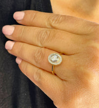 Load image into Gallery viewer, 14K Yellow Gold Oval Cut Moissanite And Natural Round cut Diamond Engagement Ring Bezel Set, Halo, Bridal 1.20ct
