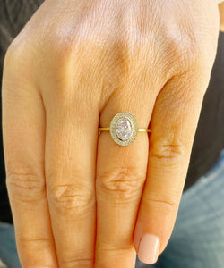 14K Solid Yellow Gold Oval Cut And Round Cut Natural Diamond Engagement Ring Bezel Set, Halo, Bridal 1.20ct