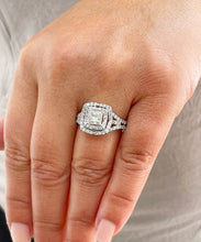 Load image into Gallery viewer, Copy of Split Shank Double Halo 14K Solid White Gold Princess Cut Moissanite and Natural Diamond Engagement Ring 1.70ctw
