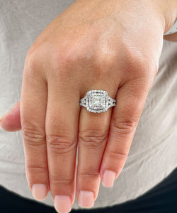 Copy of Split Shank Double Halo 14K Solid White Gold Princess Cut Moissanite and Natural Diamond Engagement Ring 1.70ctw
