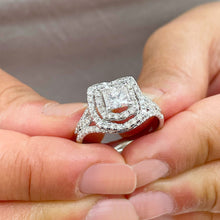 Load image into Gallery viewer, Copy of Split Shank Double Halo 14K Solid White Gold Princess Cut Moissanite and Natural Diamond Engagement Ring 1.70ctw

