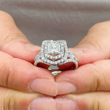 Load image into Gallery viewer, Copy of Split Shank Double Halo 14K Solid White Gold Princess Cut Moissanite and Natural Diamond Engagement Ring 1.70ctw
