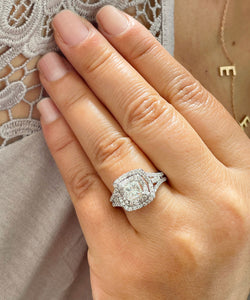 Copy of Split Shank Double Halo 14K Solid White Gold Princess Cut Moissanite and Natural Diamond Engagement Ring 1.70ctw