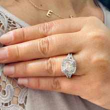 Load image into Gallery viewer, Copy of Split Shank Double Halo 14K Solid White Gold Princess Cut Moissanite and Natural Diamond Engagement Ring 1.70ctw
