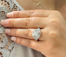 Load image into Gallery viewer, Copy of Split Shank Double Halo 14K Solid White Gold Princess Cut Moissanite and Natural Diamond Engagement Ring 1.70ctw
