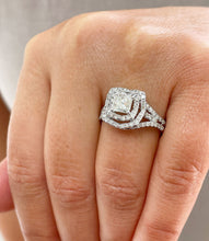 Load image into Gallery viewer, Copy of Split Shank Double Halo 14K Solid White Gold Princess Cut Moissanite and Natural Diamond Engagement Ring 1.70ctw
