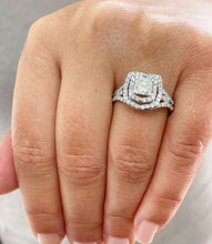 Load image into Gallery viewer, Copy of Split Shank Double Halo 14K Solid White Gold Princess Cut Moissanite and Natural Diamond Engagement Ring 1.70ctw
