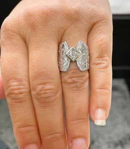 14K Solid And Heavy White Gold Princess Cut Forever One Moissanite Engagement Ring Deco, Bridal, Wedding, Bezel Set Solitaire 1.00ctw