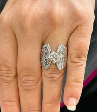 Load image into Gallery viewer, Unique Design 14K Solid And Heavy White Gold Princess Cut Simulated Diamonds Engagement Ring Bezel Antique Style Filigree 1.00ct
