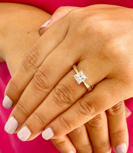 14K Solid Yellow Gold Princess Cut Natural Diamond Engagement Ring Deco, Bridal, Wedding, Anniversary, Prong Set Solitaire 1.00ctw