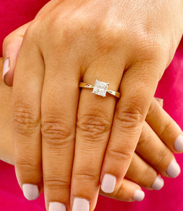14K Solid Yellow Gold Princess Cut Natural Diamond Engagement Ring Deco, Bridal, Wedding, Anniversary, Prong Set Solitaire 1.00ctw