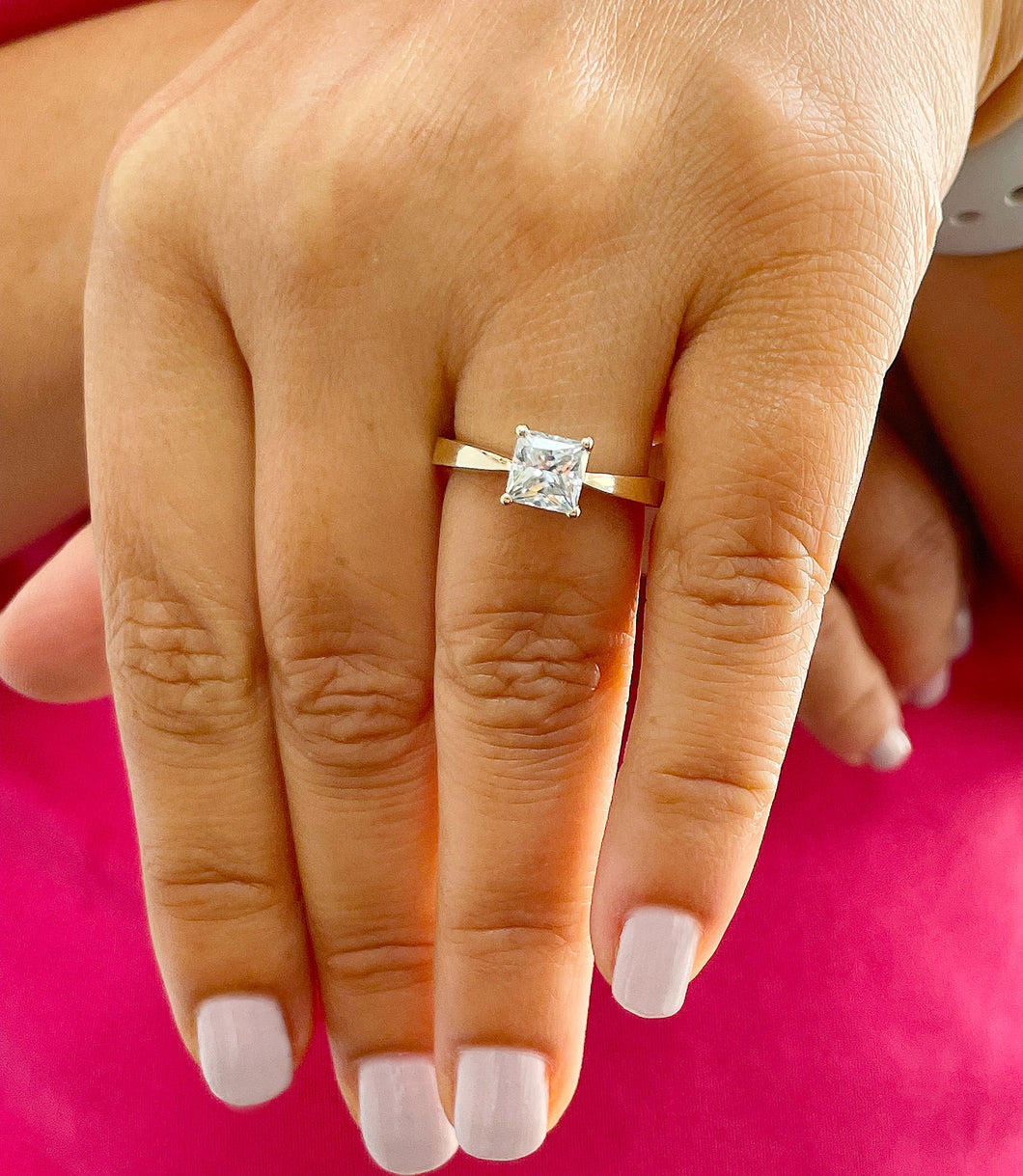 Copy of 14K Solid Yellow Gold Princess Cut Moissanite Engagement Ring Deco, Bridal, Wedding, Anniversary, Prong Set Solitaire 1.20ctw
