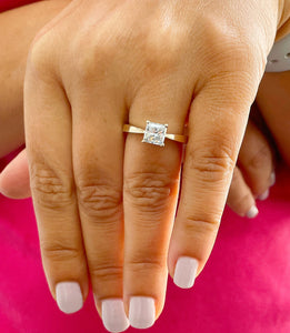 14K Solid Yellow Gold Princess Cut Natural Diamond Engagement Ring Deco, Bridal, Wedding, Anniversary, Prong Set Solitaire 1.00ctw