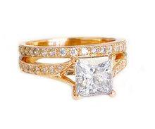 Load image into Gallery viewer, 14K Solid Rose Gold Princess Cut Forever One Moissanite And Natural Diamond Engagement Ring And Two Bands Set, Wedding Deco 2.10ctw
