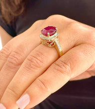 Load image into Gallery viewer, 14k Solid White Gold Oval Natural Ruby And Round Cut Natural Diamonds Antique Deco Design Ring Halo Bridal Engagement Anniversary 6.00ctw
