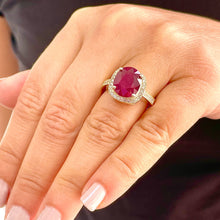 Load image into Gallery viewer, 14k Solid White Gold Oval Natural Ruby And Round Cut Natural Diamonds Antique Deco Design Ring Halo Bridal Engagement Anniversary 6.00ctw
