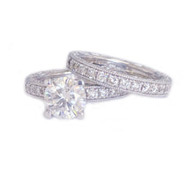 Load image into Gallery viewer, 14k Solid White Gold Round Cut Moissanite and Round Cut Natural Diamond Engagement Ring and band, Bridal Set 3.50ctw
