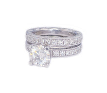 Load image into Gallery viewer, 14k Solid White Gold Round Cut Moissanite and Round Cut Natural Diamond Engagement Ring and band, Bridal Set 3.50ctw
