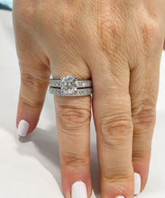 Load image into Gallery viewer, 14k Solid White Gold Round Cut Moissanite and Round Cut Natural Diamond Engagement Ring and band, Bridal Set 3.50ctw

