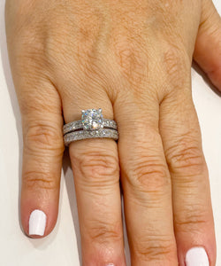 14k Solid White Gold Round Cut Moissanite and Round Cut Natural Diamond Engagement Ring and band, Bridal Set 3.50ctw